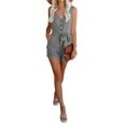 thumbnail image 4 of FOCUSNORM Summer Women Off-the-shoulder V-neck Solid Color Sleeveless Playsuit, 4 of 8