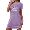 thumbnail image 3 of Sakmal Robe de Nuit de Noël pour Femmes Moomoo Mignonne Grande Taille Douce Violette Chemise de Nuit à Manches Courtes Col Ras du Cou Courte Imprimé Joyeux Noël Robes de Nuit P-2TG, 3 of 4