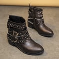 thumbnail image 2 of hopeusnice Bottines pour Femmes à la Cheville, Bottes à Boucle et Chaîne Cloutées, Talon Bas, Talon Bloc, Fermeture Éclair, Bout Rond, Bottines Courtes en Suède, Brun 38, 2 of 3
