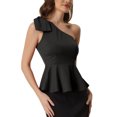 thumbnail image 4 of INSPIRE CHIC Women's One Shoulder Bow Ruffled Elegant Peplum Top S Black, 4 of 6