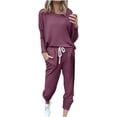 thumbnail image 1 of Womens Printing Round Neck Long Sleeve Solid Two-piece Comfortable Home Pajamas Pocket Set Sports Set, 1 of 1