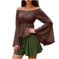 thumbnail image 2 of Soki Womens Renaissance Victorian Peasant Ruffle Smocked Waist Boho Pirate Shirt Blouse Cosplay Costume, 2 of 9