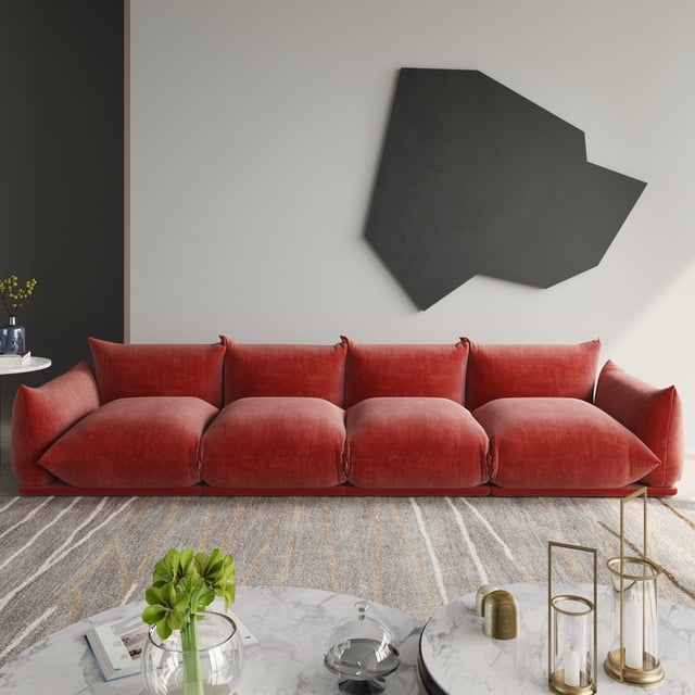 The Magic Home 4-Seater Modular Floor L-Shaped Chenille Sectional Sofa, Orange