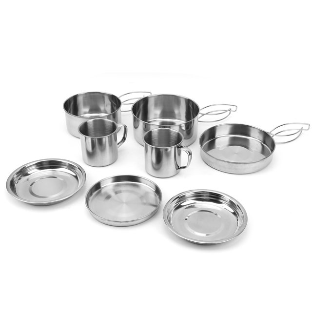 Ensemble de Batterie de Cuisine de Camping, Ensemble de Casseroles de Camping en Acier Inoxydable Argenté, Non Robuste Durable 8 Pcs pour la Randonnée Sac au Dos