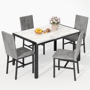 Lamerge 4 cuisine individuelle table à manger ensemble, table en marbre et chaises avec 4 PU Chaises en cuir, adapté pour appartement, cuisine, salle à manger, coin petit déjeuner, petite space utiliser.