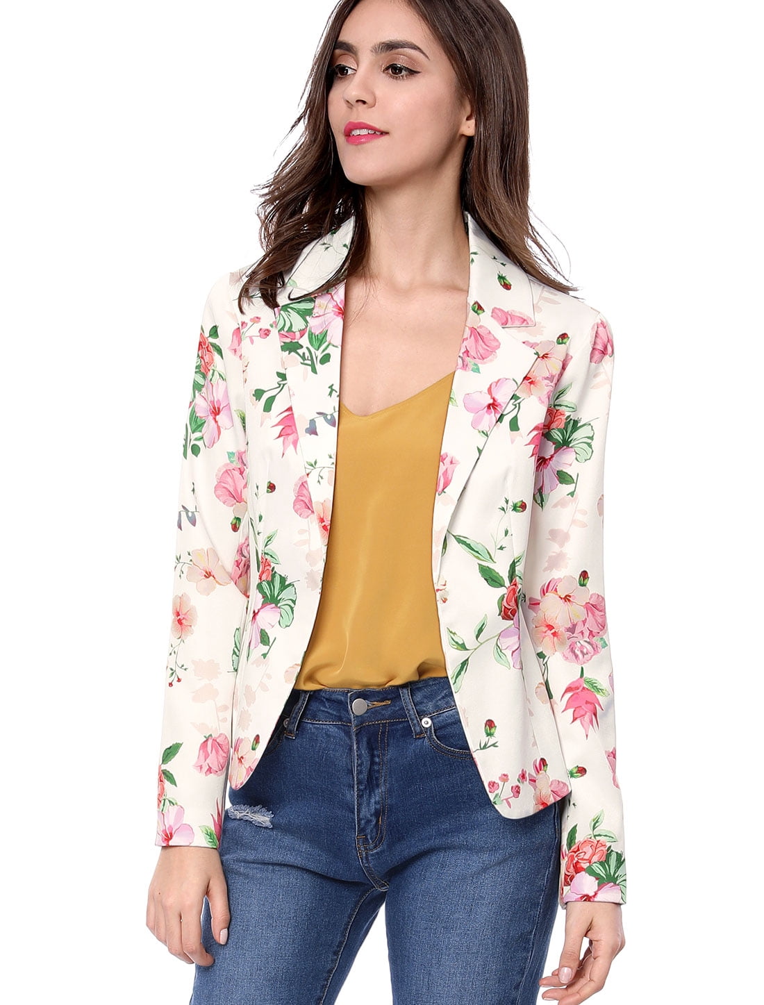 INSPIRE CHIC Blazer Ouvert à Revers Cranté à Manches Longues Intégrales pour Femme