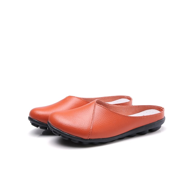 Woobling Mules pour Femmes à Enfiler Ballerines Sabots Confort Légers Sandales à Enfiler Marche Mule en Cuir Orange US 5