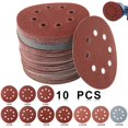 thumbnail image 2 of 10 Pcs Disques de Ponçage à Crochets et Boucles de 5 Pouces à 8 Trous Papier Sablé Rond Rouge, Tampons de Papier Sablé Ronds à Crochets et Boucles, Tampons de Papier Sablé en Oxyde d'Aluminium, pour Ponceuse Orbitale Aléatoire H3D0, 2 of 8