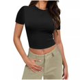 thumbnail image 1 of Plebaso Hauts Courts pour Femmes à Manches Courtes, Col Montant, T-Shirts Ajustés, Décontractés d'Été, Mignons pour Sorties, 1 of 7