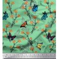 thumbnail image 1 of Soimoi Green Satin Silk Fabric Flower & Butterfly Print Sewing Fabric BTY 42 Inch Wide, 1 of 5