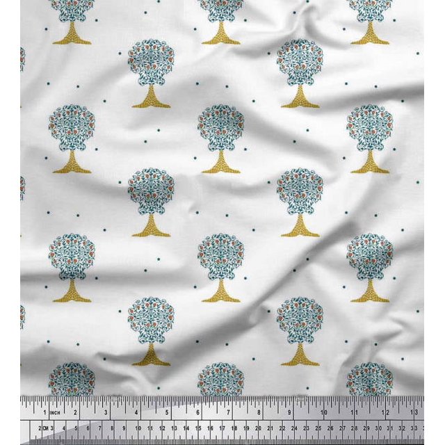 Soimoi Cotton Voile Fabric Dot & Tree Block Fabric Prints by Yard 56 Inch Wide