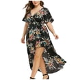 thumbnail image 2 of TIMIFIS Robe d'Été Boho Décontractée pour Femme à Imprimé Floral, Col en V, Manches Courtes, Plage, Taille Haute, Longue Maxi, 2 of 5