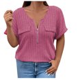 thumbnail image 2 of Offres jusqu'à 70 % de Réduction! Hauts d'Été pour Femmes Fashiopn 2024 Grande Taille Printemps/ Couleur Unie Col Rond Manches Courtes Chemise Décontractée Cadeau pour Femmes en Solde, 2 of 4