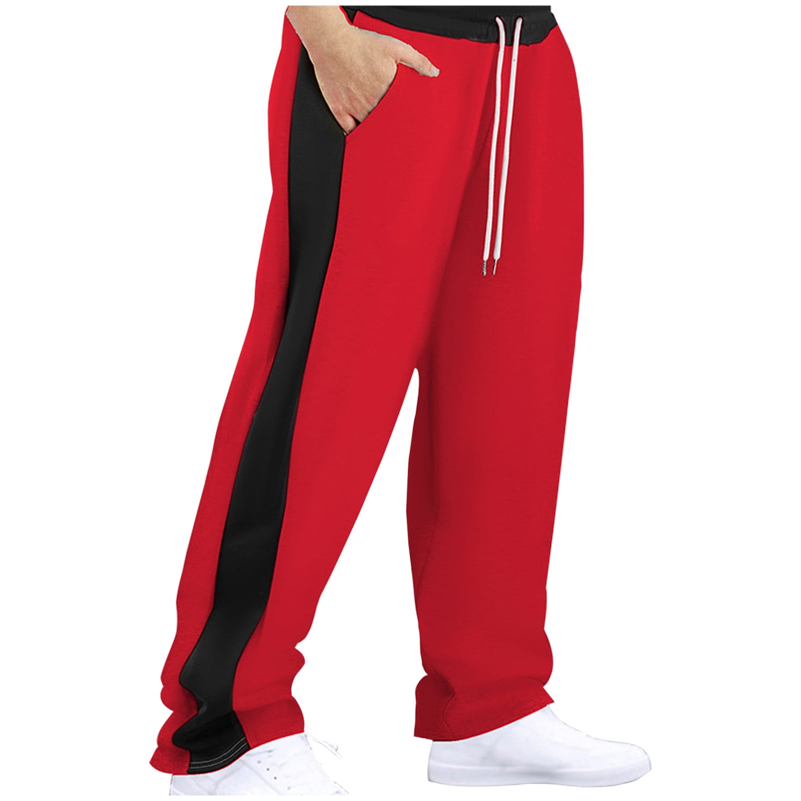 LNWUY Men's Baggy Wide Leg Sweatpants Double Waisted Color Block