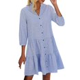 thumbnail image 1 of hotojiny Robes de Printemps pour Femmes Tendance à Carreaux Col en V Ourlet à Volants Robe Décontractée Manches 3/4 Boutonnée Tunique à Étages, 1 of 5