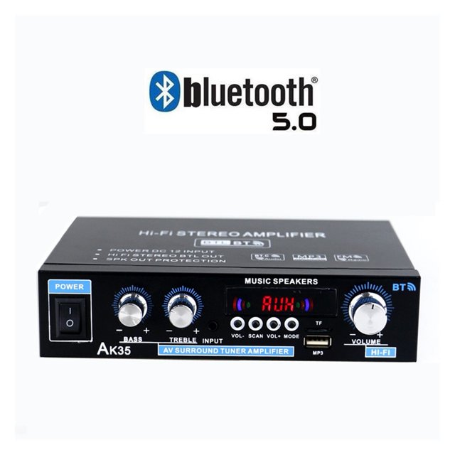 Car Bluetooth Stereo Amplifier Hifi Digital Audio Home Karaoke Power Amp FM USB Car Auto Amplifier With Remote Control 90W+90W ,Bluetooth 5.0