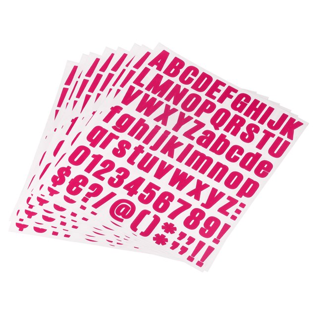 Uxcell 1 inch Self Adhesive Waterproof Vinyl Letter Number Sticker Set, 8 Sheet Fuchsia
