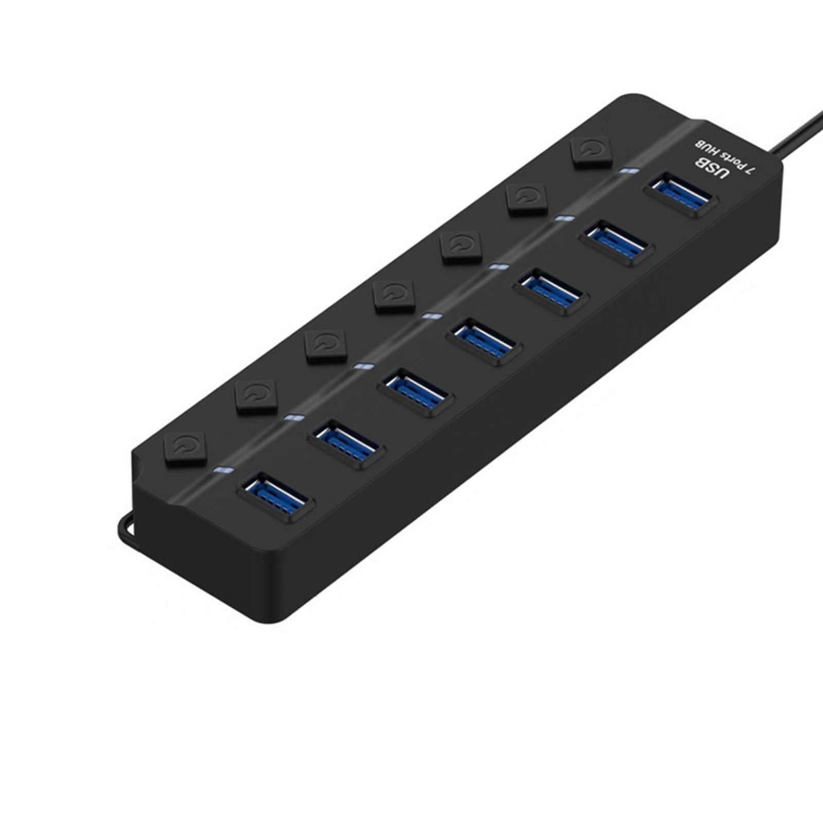 RRJ USB Hub 3.0, 7-Port USB Splitter Expander for Laptop PC Computer, High-Speed Data Transfer Hub with Individual On/Off Switches and LED Indicators, Desktop USB Port Hub for Keyboard Mouse Printer