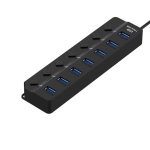 RRJ USB Hub 3.0, 7-Port USB Splitter Expander for Laptop PC Computer, High-Speed Data Transfer Hub with Individual On/Off Switches and LED Indicators, Desktop USB Port Hub for Keyboard Mouse Printer