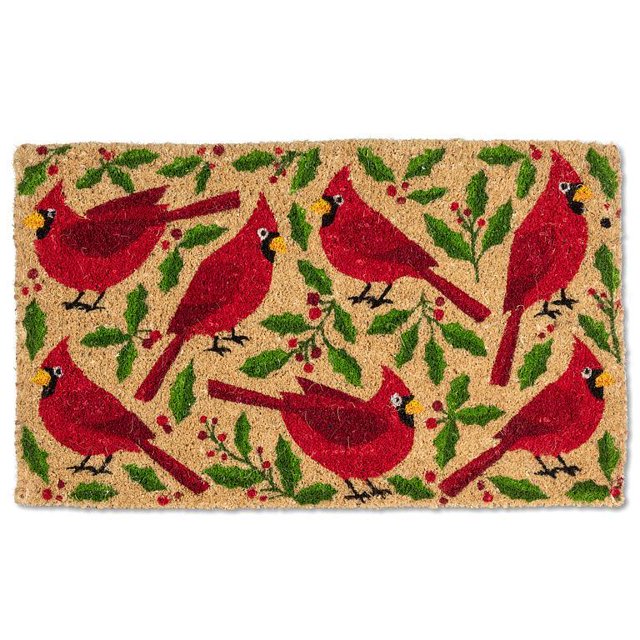 Abbott Doormat Durable Coir Fibre, Colorful Welcome Mat, Weather-Resistant Entry Décor, 18x30", Cardinals & Holly