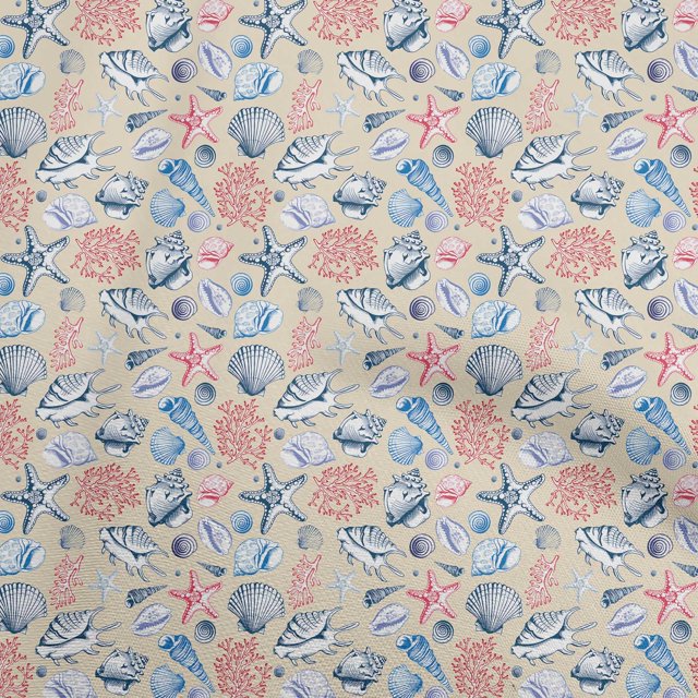 oneOone Cotton Poplin Beige Fabric Sea Shells Pattern Sewing Material Print Fabric By The Yard 56 Inch Wide