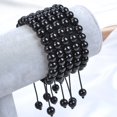 thumbnail image 2 of Natural Healing Power Gemstone Crystal Beads Unisex Adjustable Macrame Bracelets 8mm,Onyx, 2 of 4