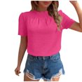 thumbnail image 1 of hotojiny Spring Tops for Women Solid Color Crew Neck Loose Blouse Lightweight Textured Puff Short Sleeve Back Keyhole Shirt Beach Vacation Clothes for Women, 1 of 7