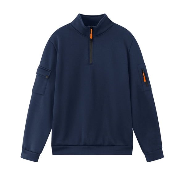 Ziynglg Men's Shirts Solid Color Stand Up Collar Quarter Zipper Pullover Workwear Long Sleeve Casual Tops for Men