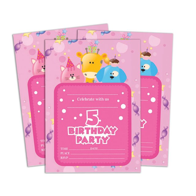 Darling Souvenir Pink Birthday Invitation Card 28 Pcs Fill or Write In Blank Invites Printable Party Supplies 5 x 7 Inches
