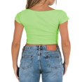 thumbnail image 4 of Women‘s Short Sleeve V Neck Crop Tops with Lace Trim  Ruched T-Shirts, 4 of 9