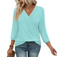 thumbnail image 2 of Plebaso Chemises à Manches 3/4 pour Femmes, Col en V, Tuniques Décontractées, Hauts Unis, Blouses Amples pour Dames, 2 of 6