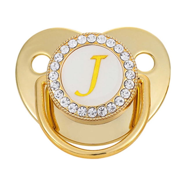XZNGL Pacifier Clips Baby Girl Baby Pacifier 26 Letter Name Initials Clip Silicone Baby Pacifier Golden Shiny Newborn Pacifier Silicone Pacifier Clip