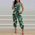 thumbnail image 4 of Femmes Quotidien Été Casual Combinaison Sans Manches Taille Micro Élastique Bande Croix Attaché Détail Dos Nu Slim Fit Large Jambe Rompers, 4 of 8