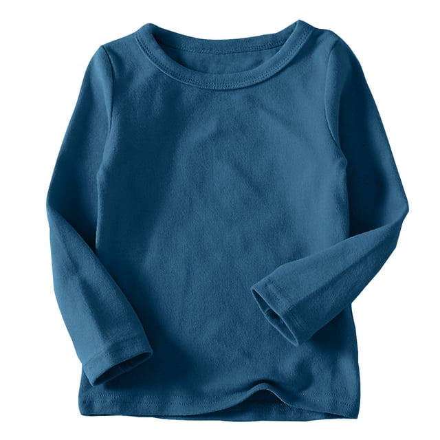 DPTALR Toddler Kids Boys Girls Shirts Solid Color Round Neck Long Sleeve Top