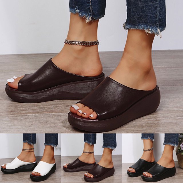 TrendOFT Womens Footbed Sandals Casual Retro Solid Color Spring And Summer New Pattern Slip On Wedge Comfortable Soft Soled Shoes Womens Flat Sandals Brown 37