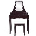 thumbnail image 3 of Patiojoy Coiffeuse à DEL Table de Maquillage Bureau avec Tiroirs et Tabouret Rembourré Brun, 3 of 10