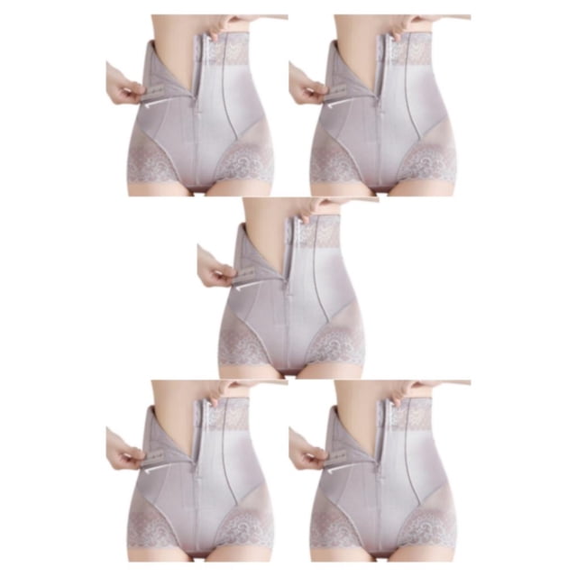 Decodeary Hi-Waist Belly Control Body Shapers For Instant Effect Soft And Breathable Women Shapewear gray purple L 5Set