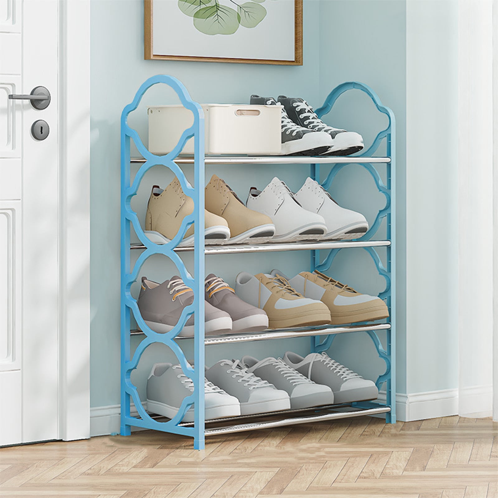 Dvkptbk Shoe Rack Shelf for Closet, Shoe Organizer for Bedroom Closet, Floor Shoe Shelf for Entryway Storage, 4-Tier, Blue