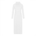 thumbnail image 5 of KIHOUT Robe Maxi Femme Couleur Unie Col Montant Manches Longues Patchwork Poches Grand Ourlet Jupe Longue, 5 of 5