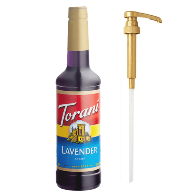Torani Lavender Flavoring Syrup Plastic 750 mL Bonus Squeeze Pump – Premium Elegant Floral Sweet Lavender Barista & Mixology Syrup, Pure Cane Sugar Formula, Shatterproof PET Bottle