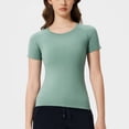 thumbnail image 4 of Hauts à Col Rond pour Femmes T-Shirt de Sport à Manches Courtes Haut de Course et D\'entraînement Physique Ajusté Respirant Ensemble de Yoga, 4 of 9