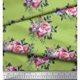thumbnail image 3 of Soimoi Green Poly Georgette Fabric Leaves & Pink Floral Printed Fabric 1 Yard 42 Inch Wide, 3 of 3