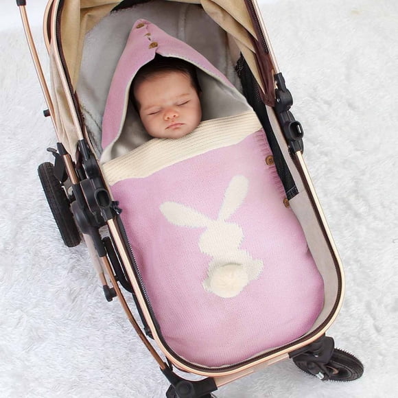 Cadeaux pour Nouveau-Né Fille Couverture pour Nouveau-Né Bébé Enveloppé Sac de Couchage Doublé de Velours Épais Tricoté Chaud Sac de Couchage en Laine pour Poussette Cadeaux pour Nouveau-Né Garçon