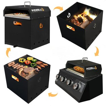Four à Pizza Extérieur au Bois 4 en 1 de 16 Pouces, Machine à Pizza Portable, Gril Détachable à 2 Niveaux avec Grille de Gril