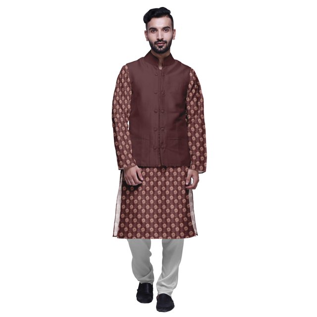 Atasi Ensemble Kurta Pyjama Ethnique Classique à Manches Longues Imprimé pour Hommes Tenue Décontractée