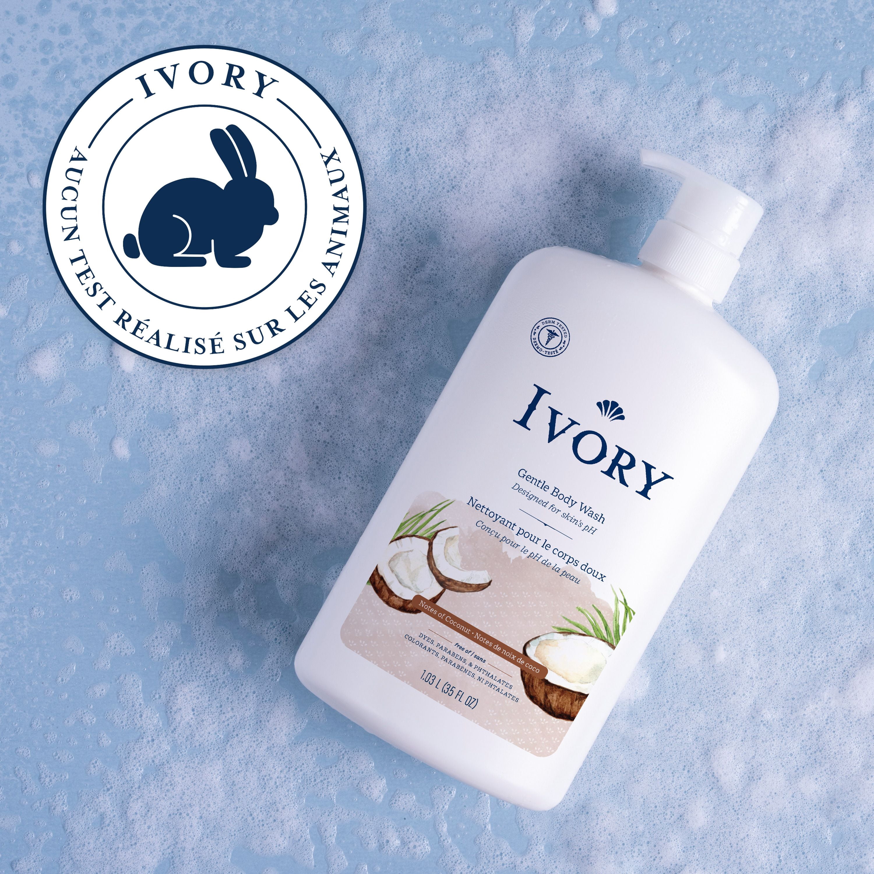 Ivory Nettoyant pour le Corps Doux et Délicat, Parfum de Noix de Coco