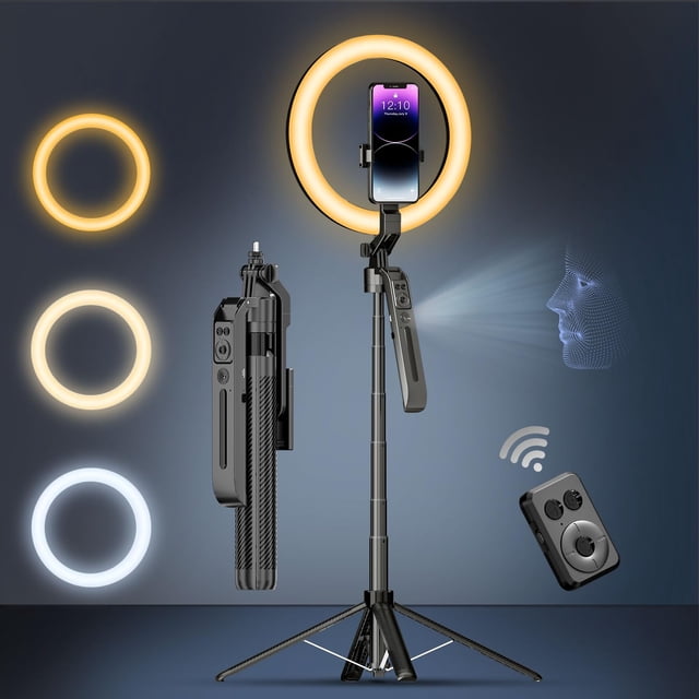 Ivbmir Auto Face Tracking Selfie Stick Tripod for iPhone with 10" Ring Light,360 Rotation That Follows Your Movement,71" Phone Camera Stand with Remo