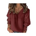 thumbnail image 1 of MAWCLOS Ladies Pullover Long Sleeve Knit Tops V Neck Tunic Blouse Loose Work Solid Color Top Wine Red 3XL, 1 of 2