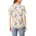 thumbnail image 3 of INSPIRE CHIC Women's Blouse Floral Ruffled Short Sleeve Ruffle Neck Casual Blouses M White Blue, 3 of 8