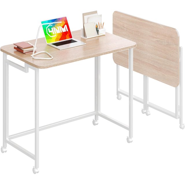 Petit Bureau d'Ordinateur Mobile Roulant, Chariot Pliant pour Portable avec Roues, Table de Bureau Portable pour Petit Espace, Canapé-Lit - Rustique et